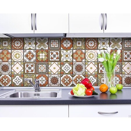 Homeroots 6 x 6 in. Retro Orange Mosaic Peel & Stick Removable Tiles 400437